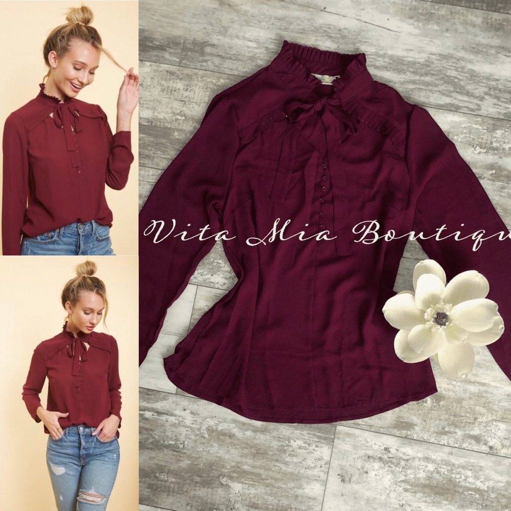 Neck-tie Long Sleeve Top